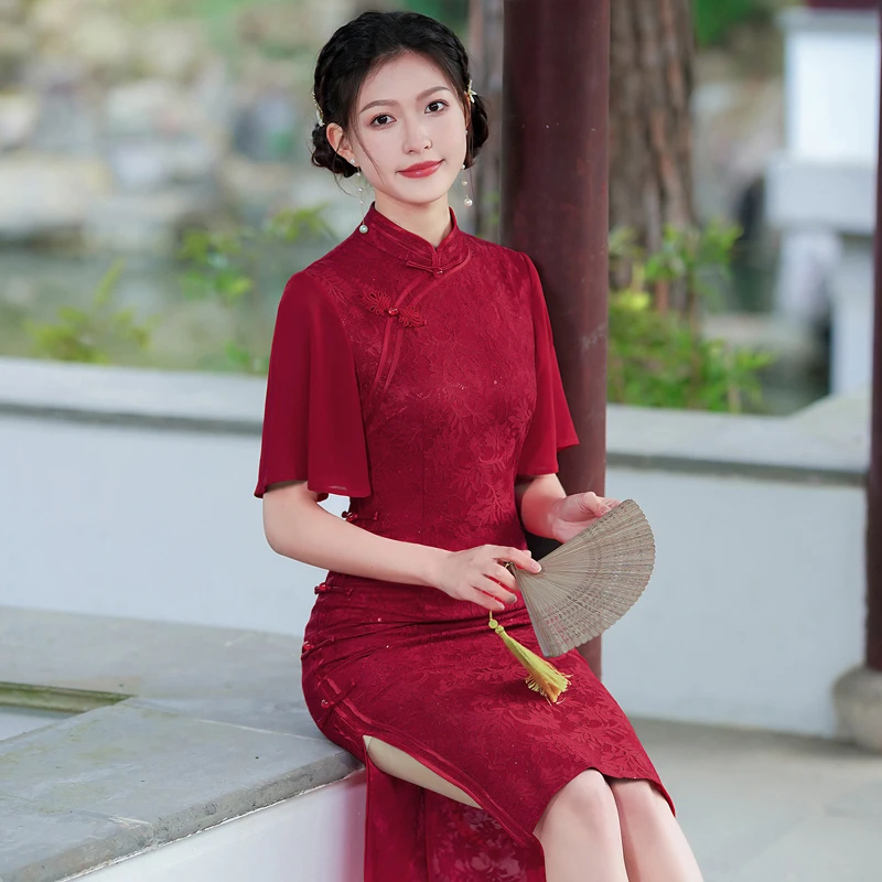 高档送考旗袍红色改良版连衣裙2025夏季新款显瘦中国风旗袍年轻款