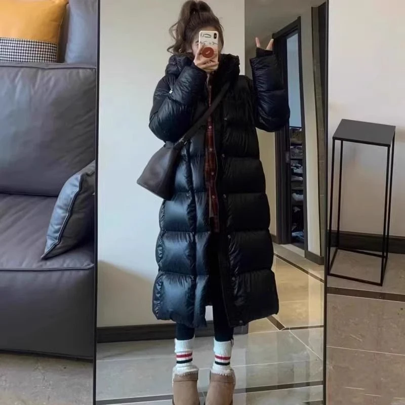 黑金羽绒衣棉服女长款过膝2023年冬季新款加厚情侣棉衣高级感外套