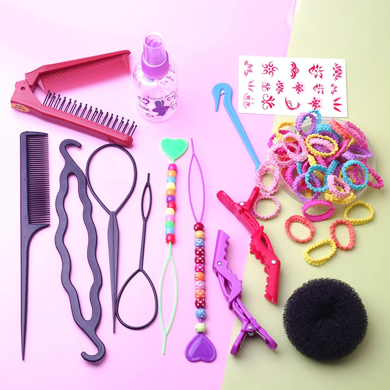 盘发器儿童编发工具套装丸子头懒人编发碎发神器折叠梳女童拉发针