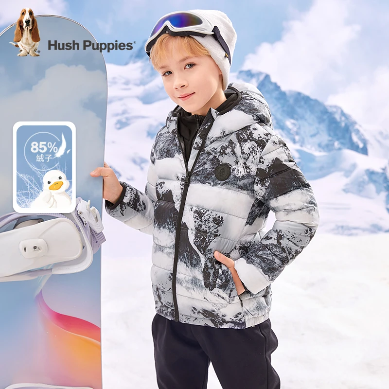 【涤丝纺】暇步士童装冬季新款满印休闲羽绒服