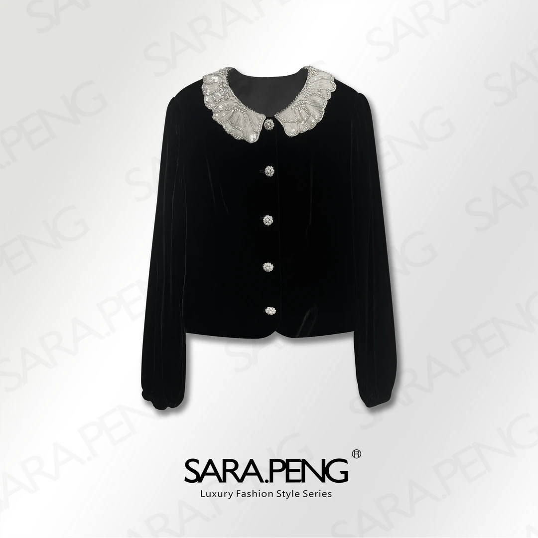 S.P含苞欲放/法式高贵典雅小外套重工手工串珠花边领设计时尚外套