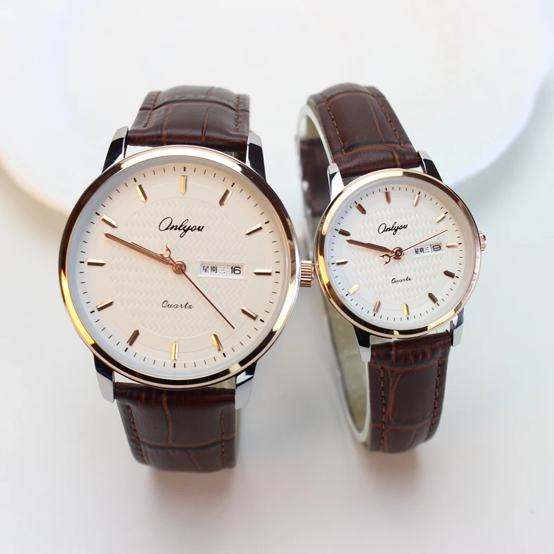 奥利妮男女表超薄款男士休闲手表女石英表简约皮带韩版双日历男表