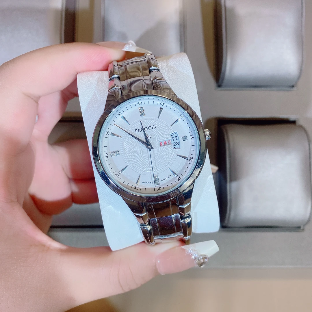 2023年新款高颜值爆款学生手表男女简约双日历经典钢带情侣手表