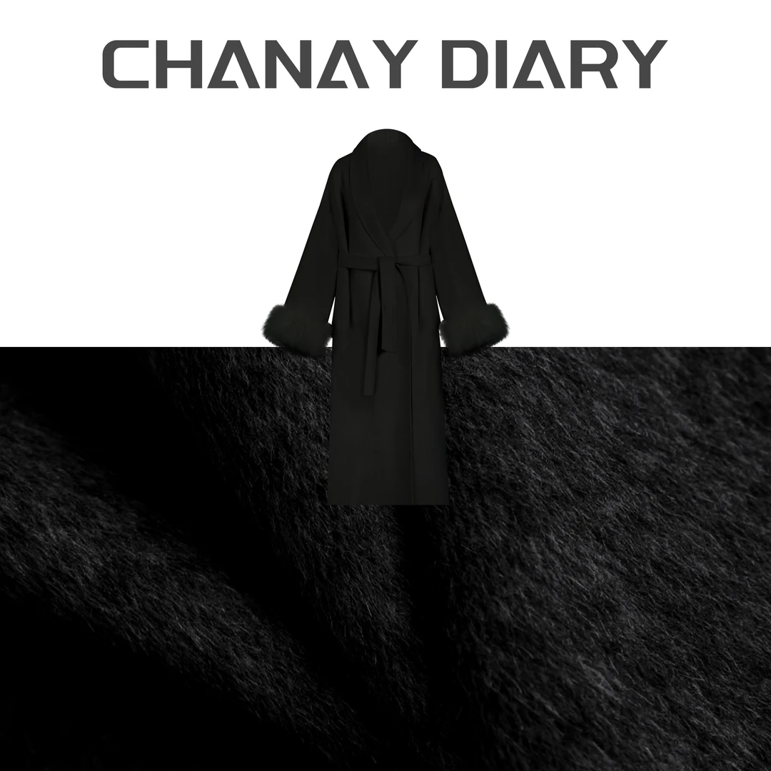 【黑白旧约】青果领浴袍风系带双面羊绒大衣超大狐狸毛袖口