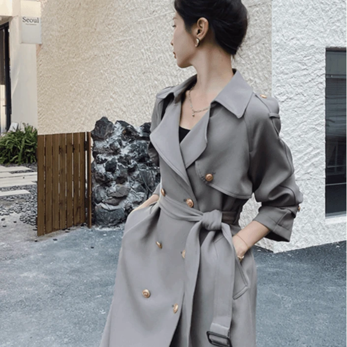 2024气质时尚过膝显瘦秋季风衣外套女宽松收腰小个子中长款短款