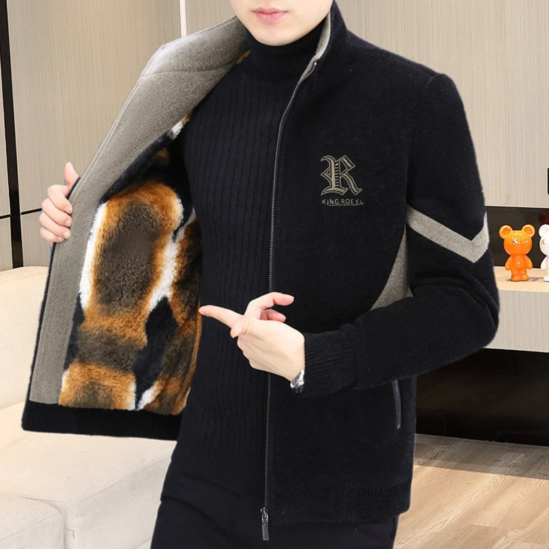 新款秋冬毛呢外套男士2024冬季立领夹克加绒加厚百搭帅气短款休闲