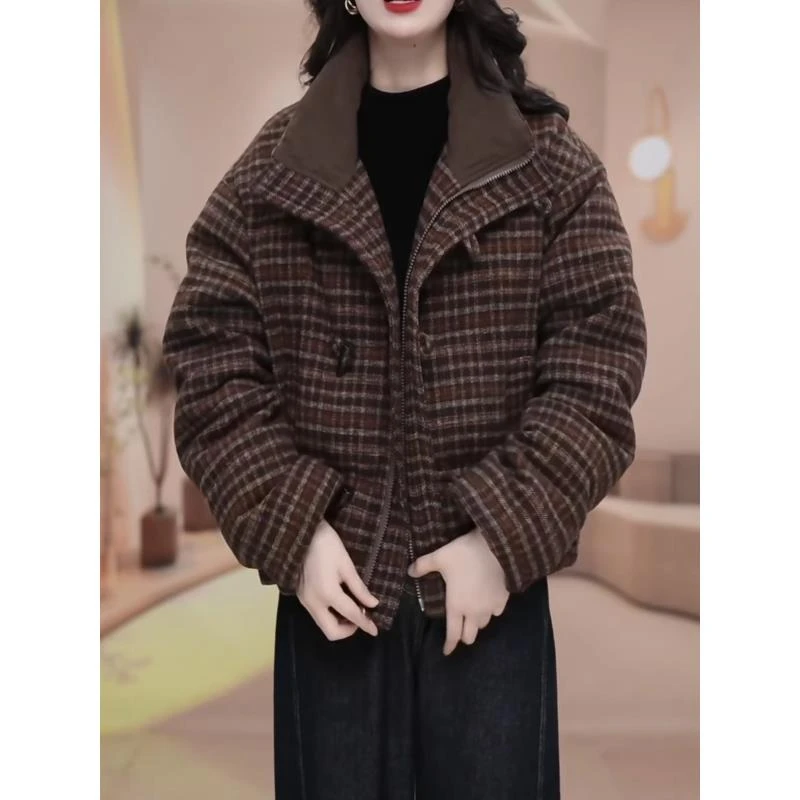 【羽绒服】2024冬季新款时尚显瘦气质格子百搭保暖加厚羽绒服宽松女