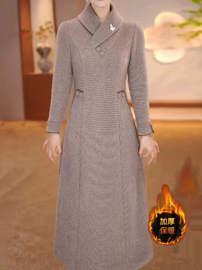 【13】加厚新中式改良旗袍连衣裙女长袖2024秋冬新款大码妈妈装裙子