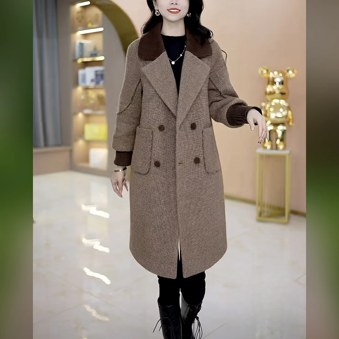 【外套】23251时尚气质韩版外套精致大衣减龄洋气中长款厚外套M-4XL