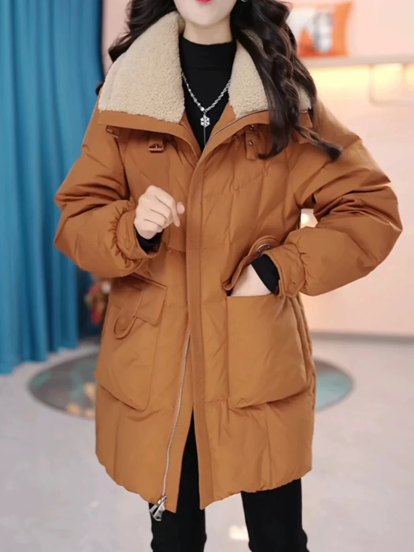 中长羽绒服女2024冬季新款高级感时尚拼接白鸭绒保暖宽松时尚洋气