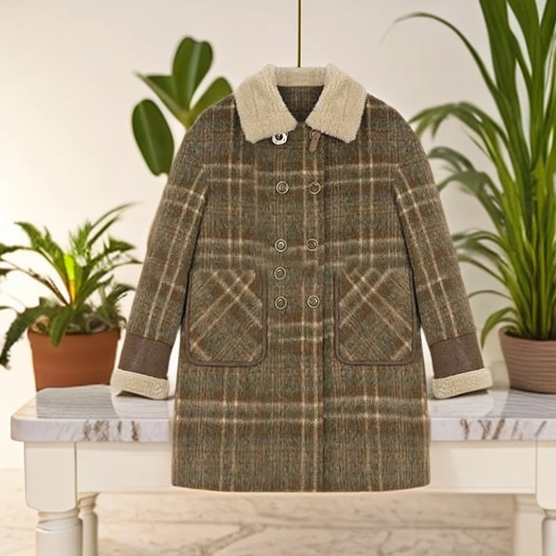 小香风格纹九江毛呢大衣新款女2024冬季时尚杭州品牌小个外套