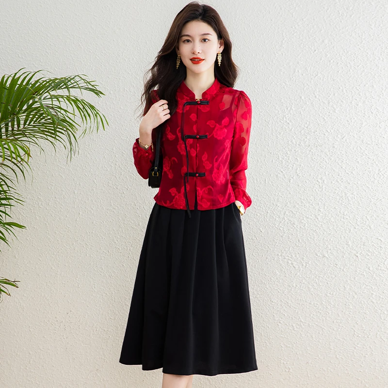 今年流行漂亮套装裙2024初春穿搭一整套妈妈新中式连衣裙两件套