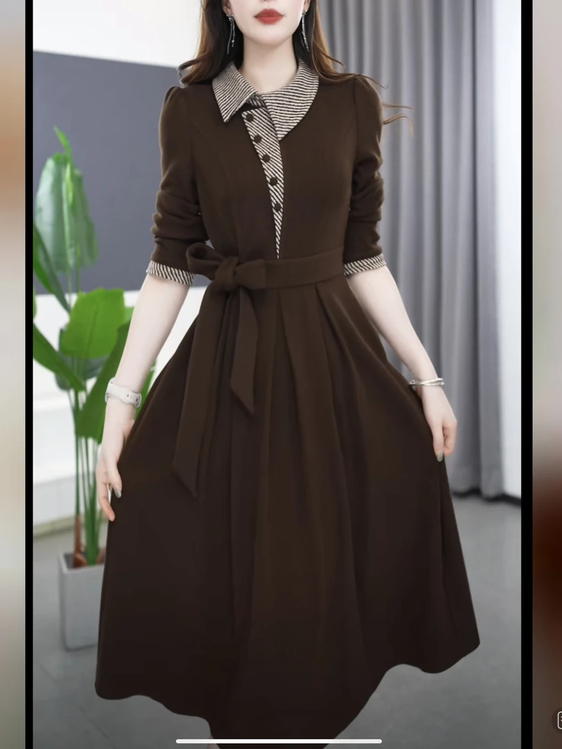 气质显瘦裙子时尚收腰洋气长袖中长款修身高档修身秋冬女装连衣裙