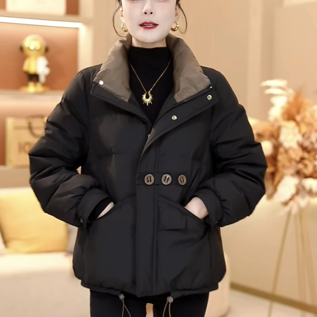 黑色立领羽绒服冬季新款小个子加厚保暖女装白鸭绒女装外套短款