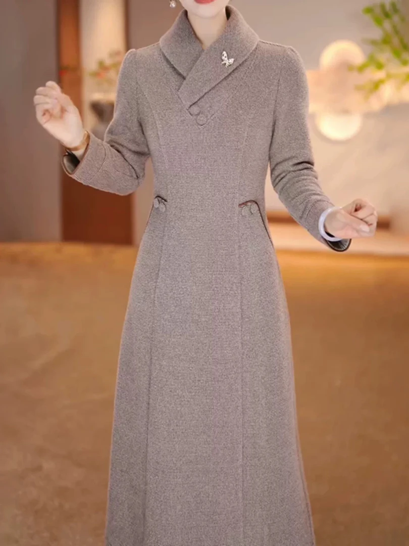 加厚新中式改良旗袍连衣裙女长袖2024秋冬新款大码妈妈装冬季裙子