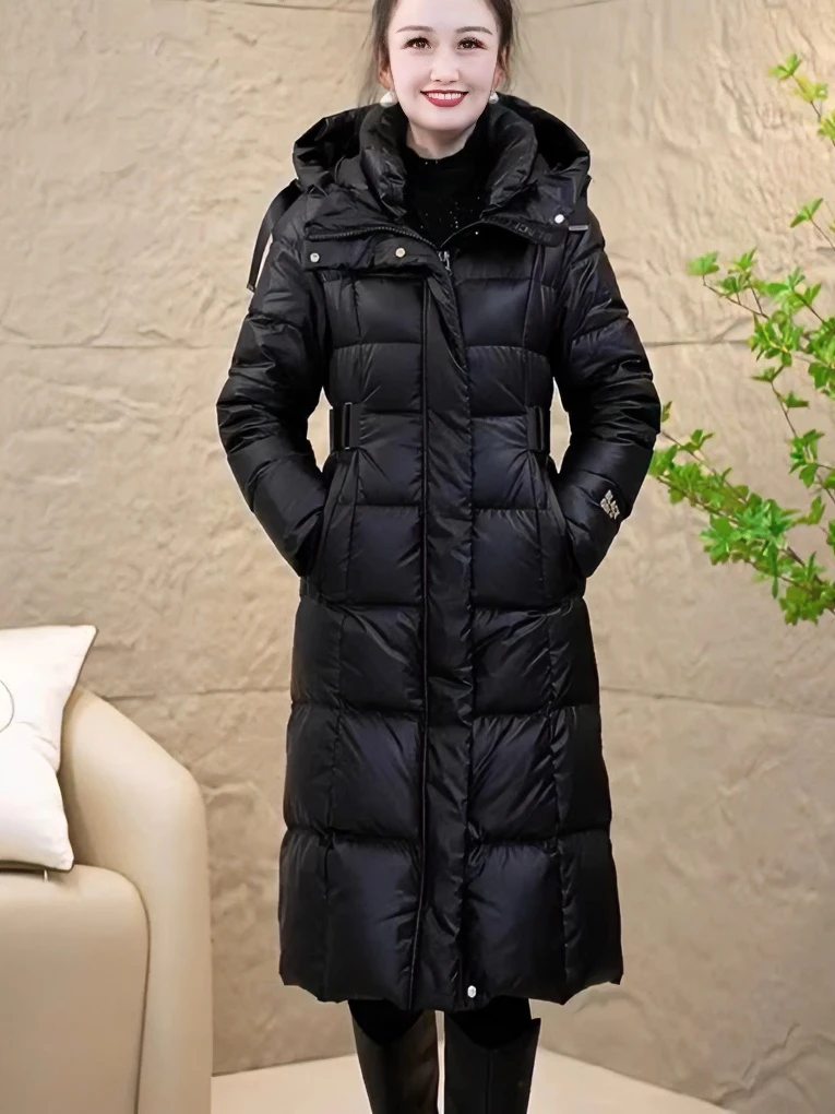 防水免洗羽绒服女长款洋气高档冬新款大码妈妈加厚保暖白鸭绒外套