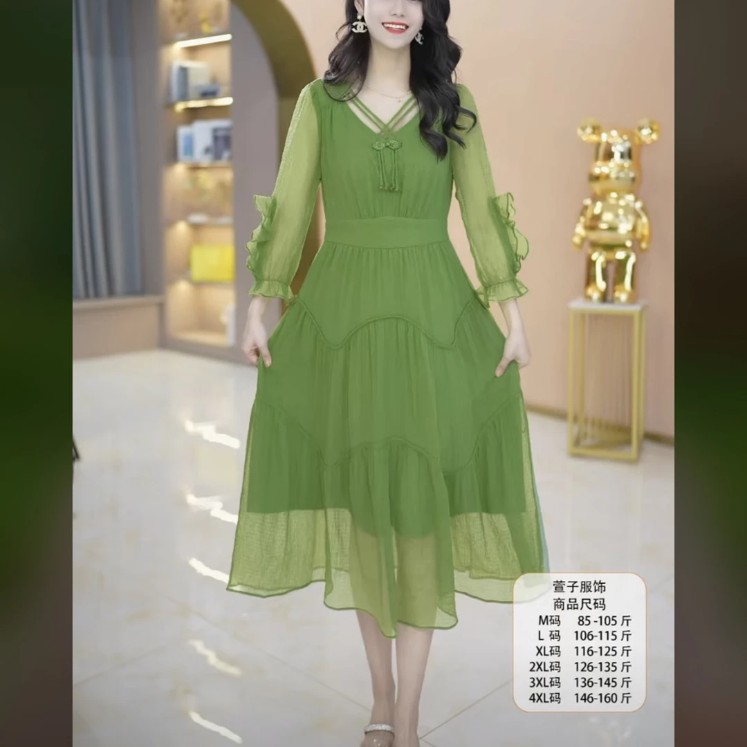 优雅新款气质时尚显白大气减龄休闲收腰显瘦温柔风女装连衣裙春夏