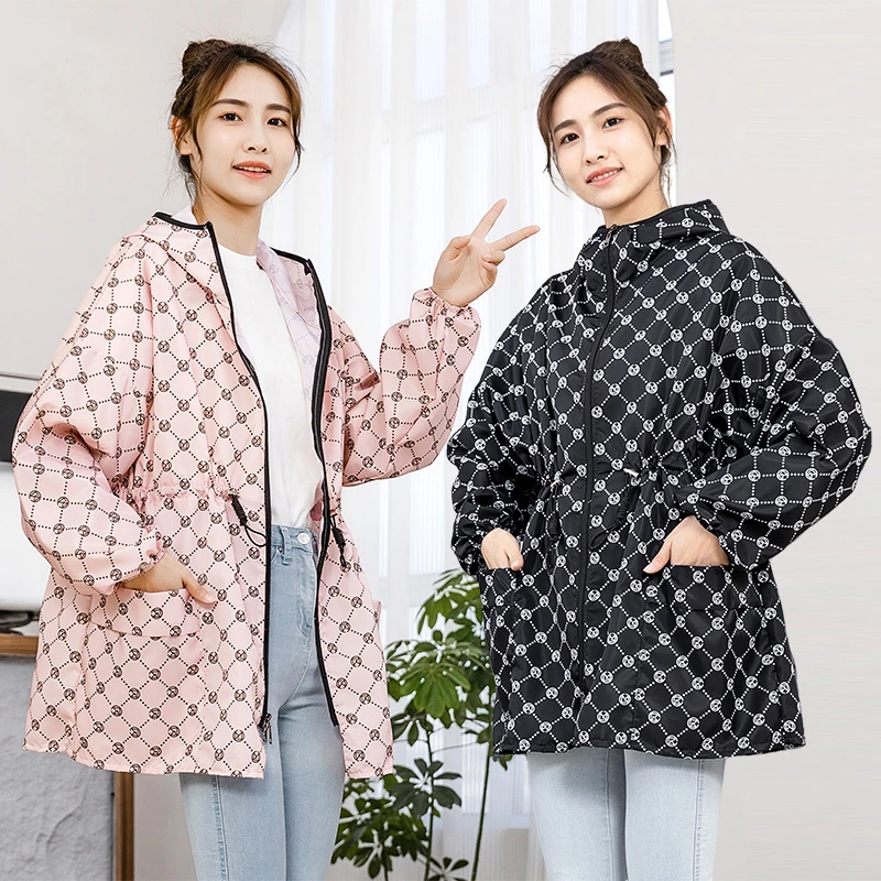 长袖防水家用厨房工作服防尘收腰外套时尚女洋气成人罩衣围裙连帽