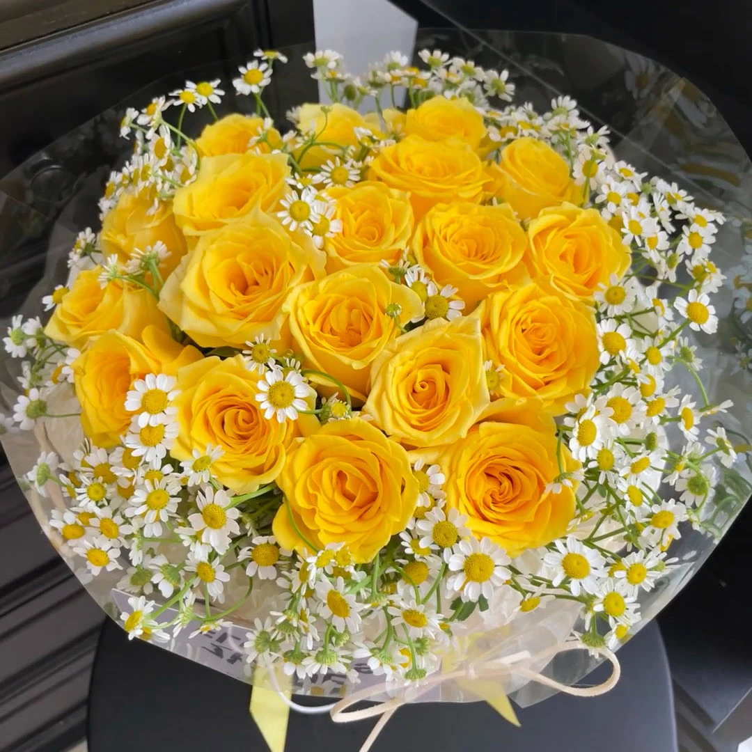 【玫瑰故事】金枝玉叶黄玫瑰花束鲜花同城配送团购预订下单送花上门