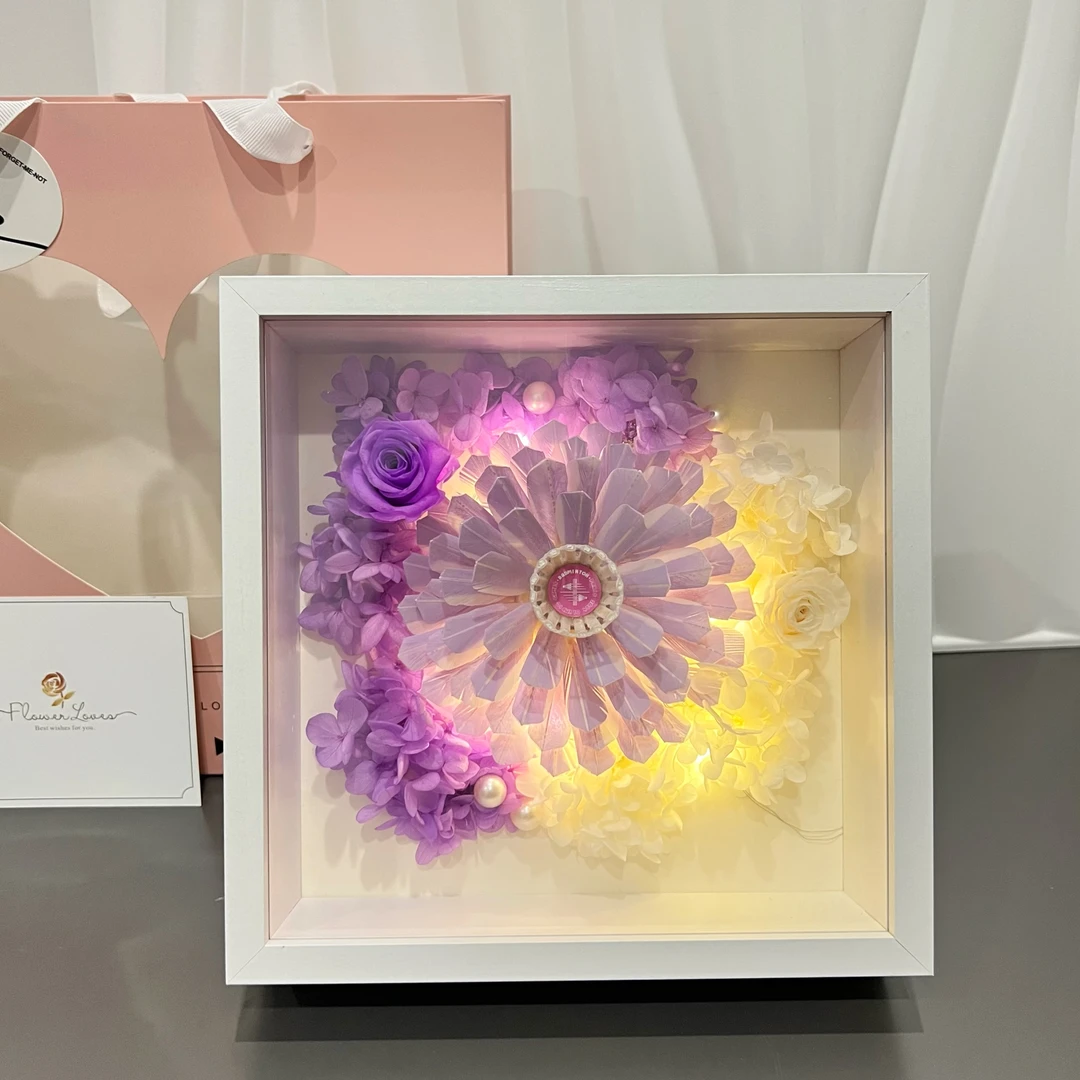 羽毛球花永生花发光创意相框摆件成品送女友生日礼物羽球人送礼花