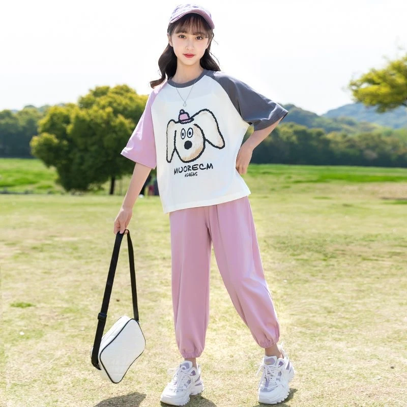 女童短袖套装夏季2025新款洋气儿童时髦夏款大童夏装运动服两件套