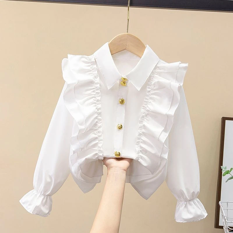女童衬衫春秋装2025新款韩版儿童长袖白衬衣学生女孩打底上衣洋气
