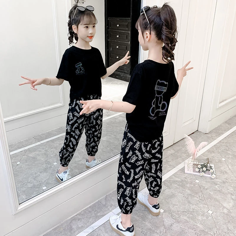 女童夏季网红套装2025新款洋气儿童夏装运动两件套女孩短袖潮童装