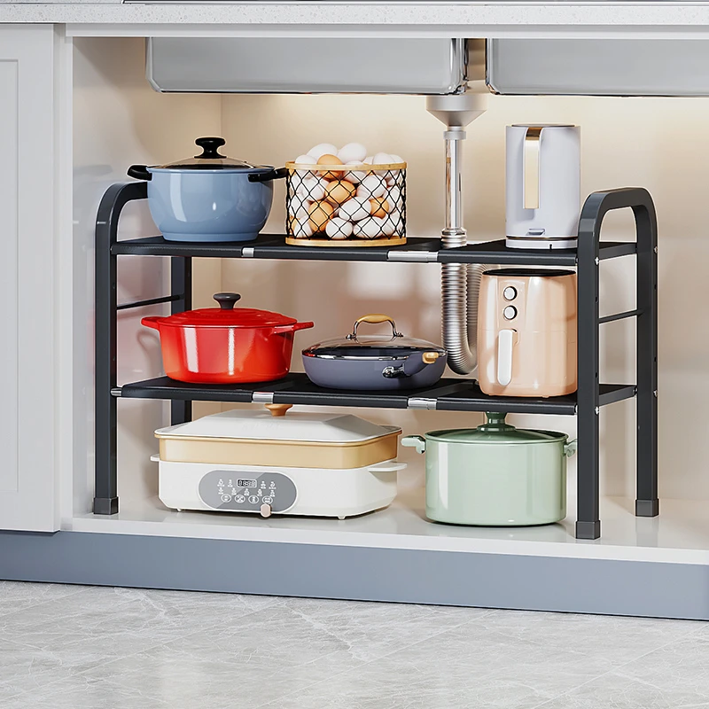 厨房置物架家用落地多层锅具收纳架多功能下水槽橱柜分层放锅架NJ