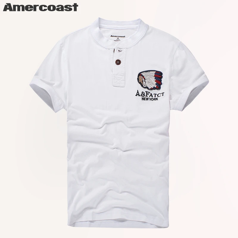 美洲海岸品牌直销亨利图案短袖夏季男士休闲纯棉亨利领水洗T432