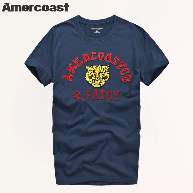 美洲海岸正品夏季圆领短T美式刺绣贴布磨毛百搭短袖老虎图案T181