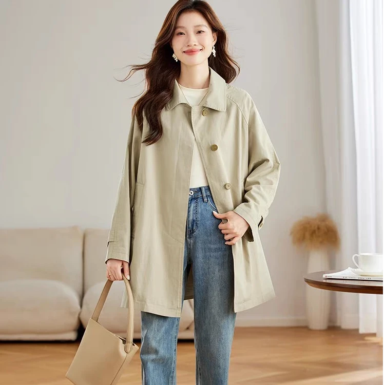 高级感风衣女装秋装新款通勤中长款外套好看洋气方领宽松风衣女