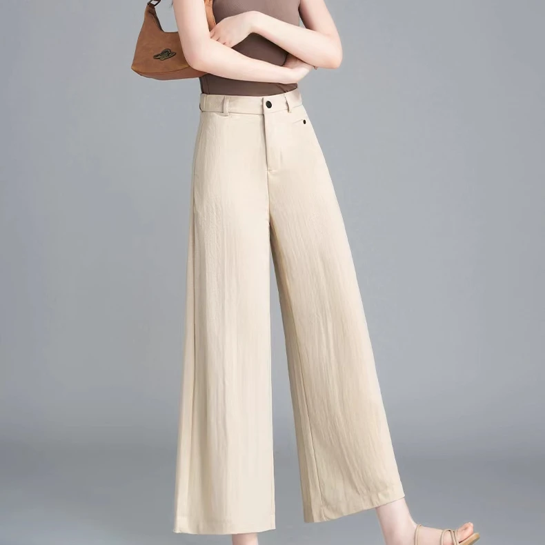 天丝亚麻莱赛尔#夏季女九分裤宽松垂感直筒休闲裤