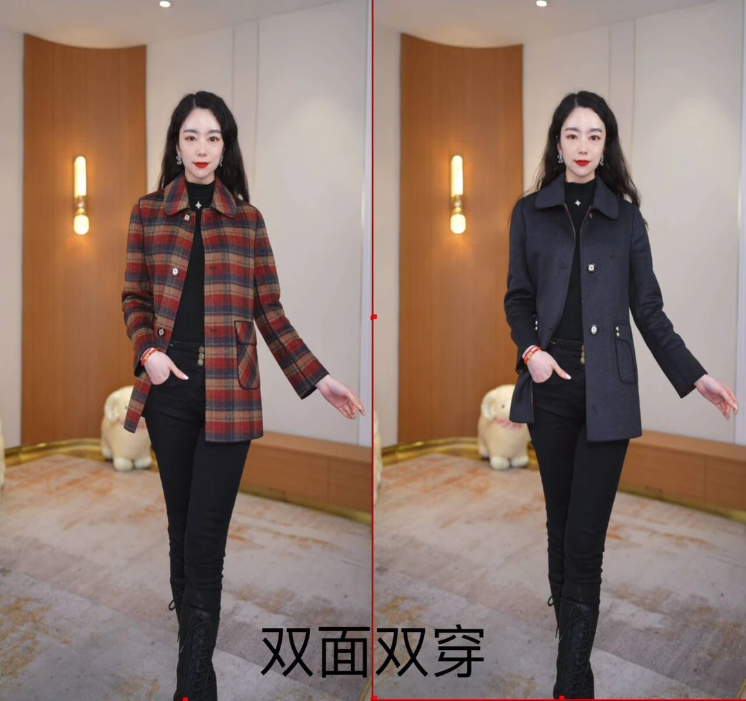 MLYGT【直播专享】短款红色双面双穿手工羊毛大码大衣秋冬洋气女