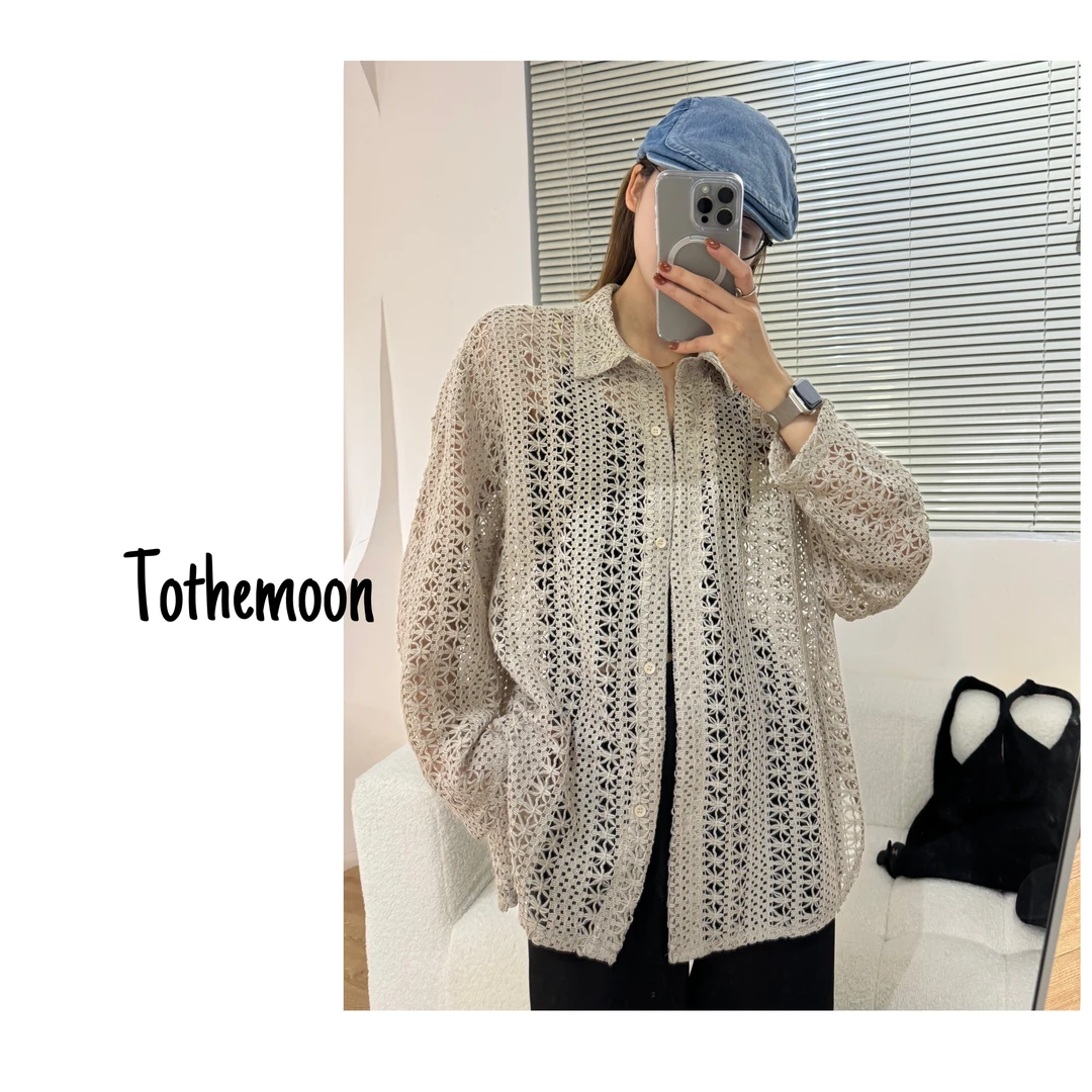 UpSd 原创【猪鹿蝶】显瘦蕾丝镂空百搭衬衫长袖外套针织气质ToTheM