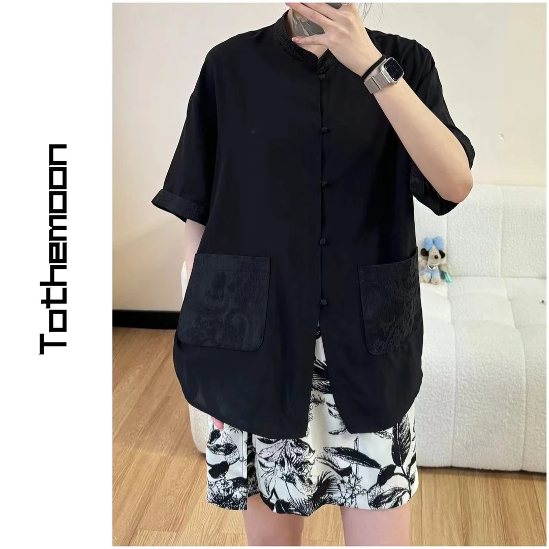 UpSd 原创【任由我行】提花垂感新中式国风小立领百搭宽松轻薄衬衫