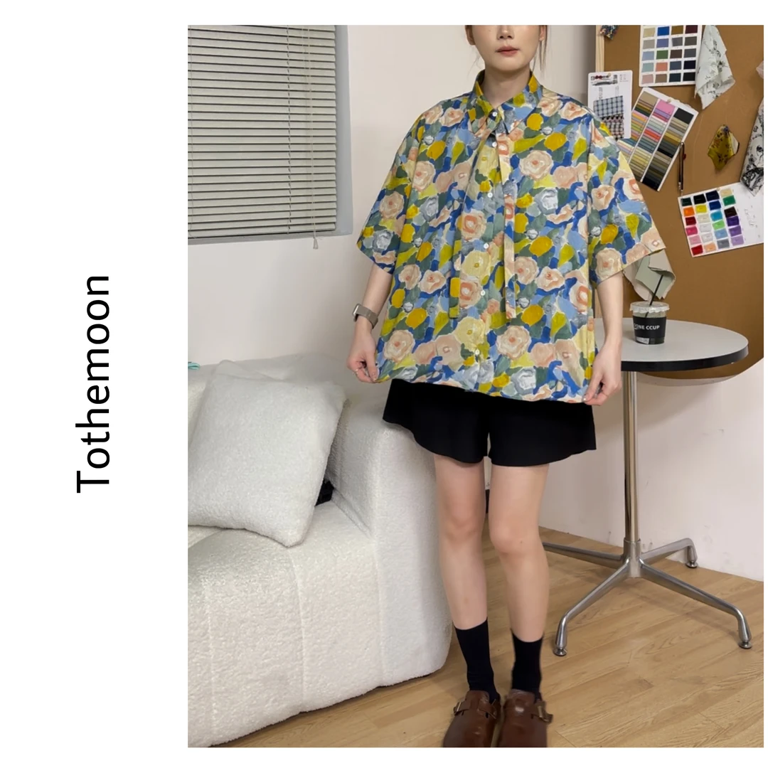 UpSd 原创【夏日种子】莫奈风显白满印油画休闲宽松花衬衫