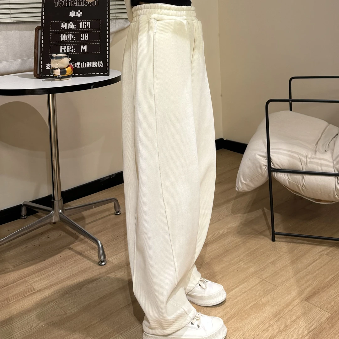 UpSd 原创【潦草的裤子】加绒加厚休闲藤棉绒米色流浪裤