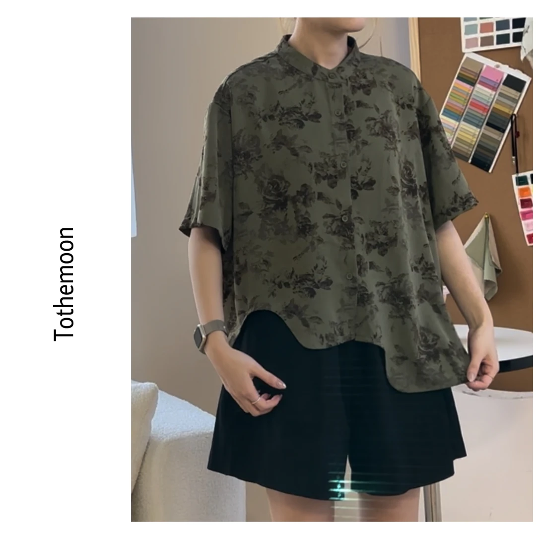 UpSd 原创【绿烟巷】波浪纹莫奈风显白宽松设计感不规则短袖花衬衫