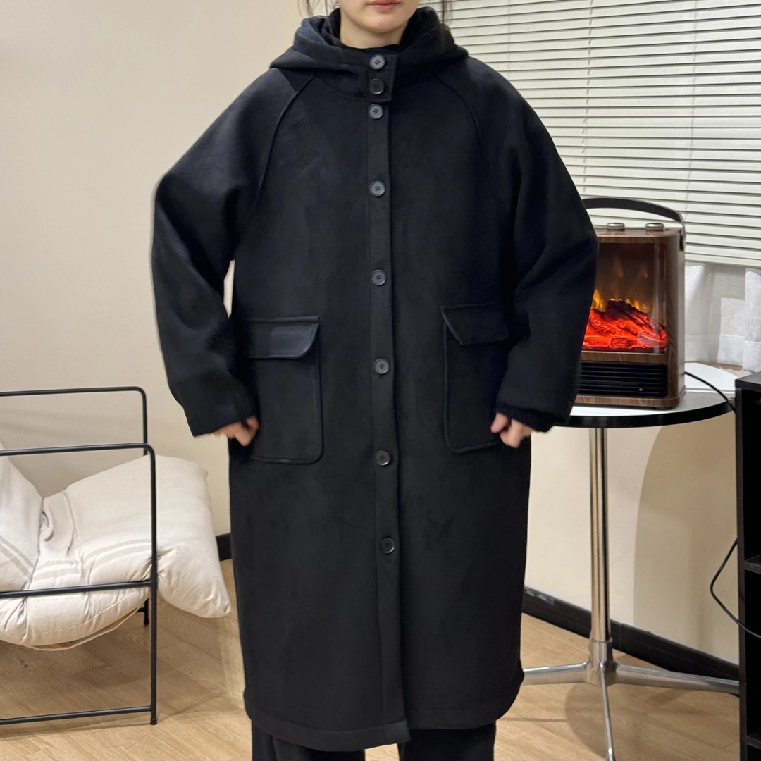 UpSd-重磅炸 原创【wooloomooloo】连帽长款伯桃绒加绒加厚风衣外套