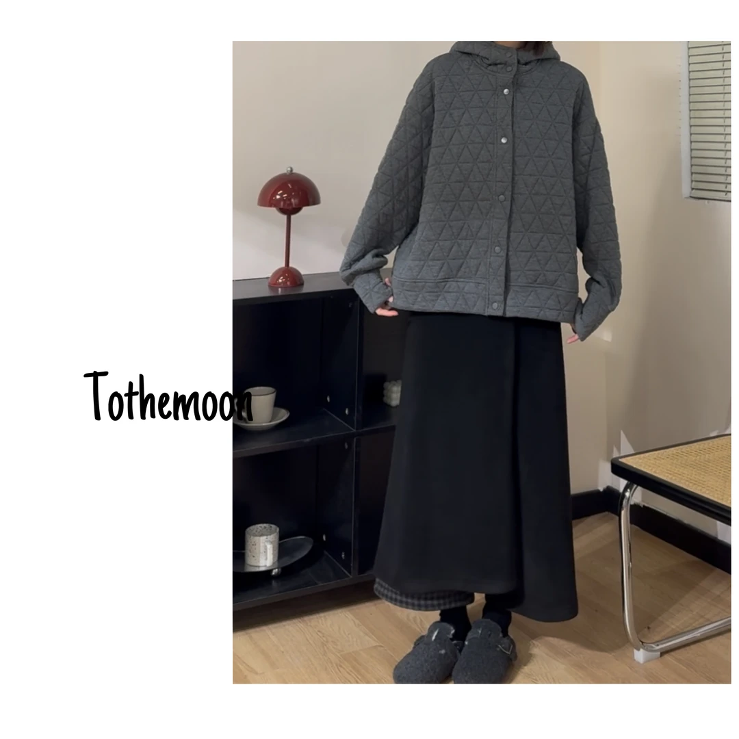 UpSd 原创【允许我丧一天】灰色格子连帽休闲百搭宽松简约加绒棉服