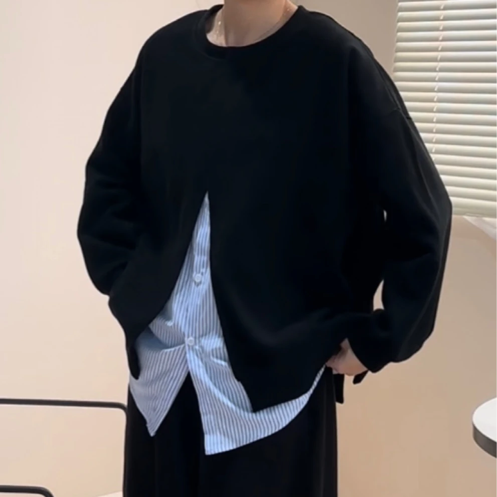 UpSd-重磅炸 原创【卡夫卡】开叉条纹假两件宽松卫衣