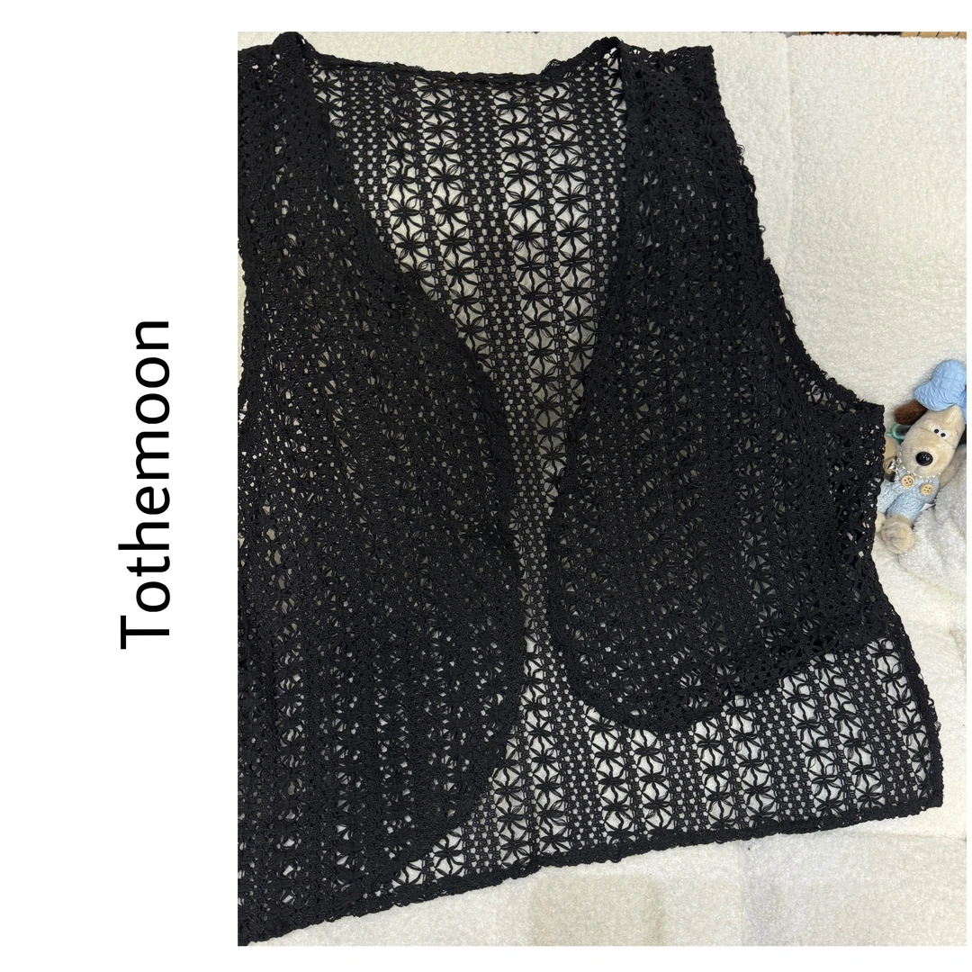 UpSd 原创【圆缺】破边不规则短款显瘦蕾丝镂空马甲again