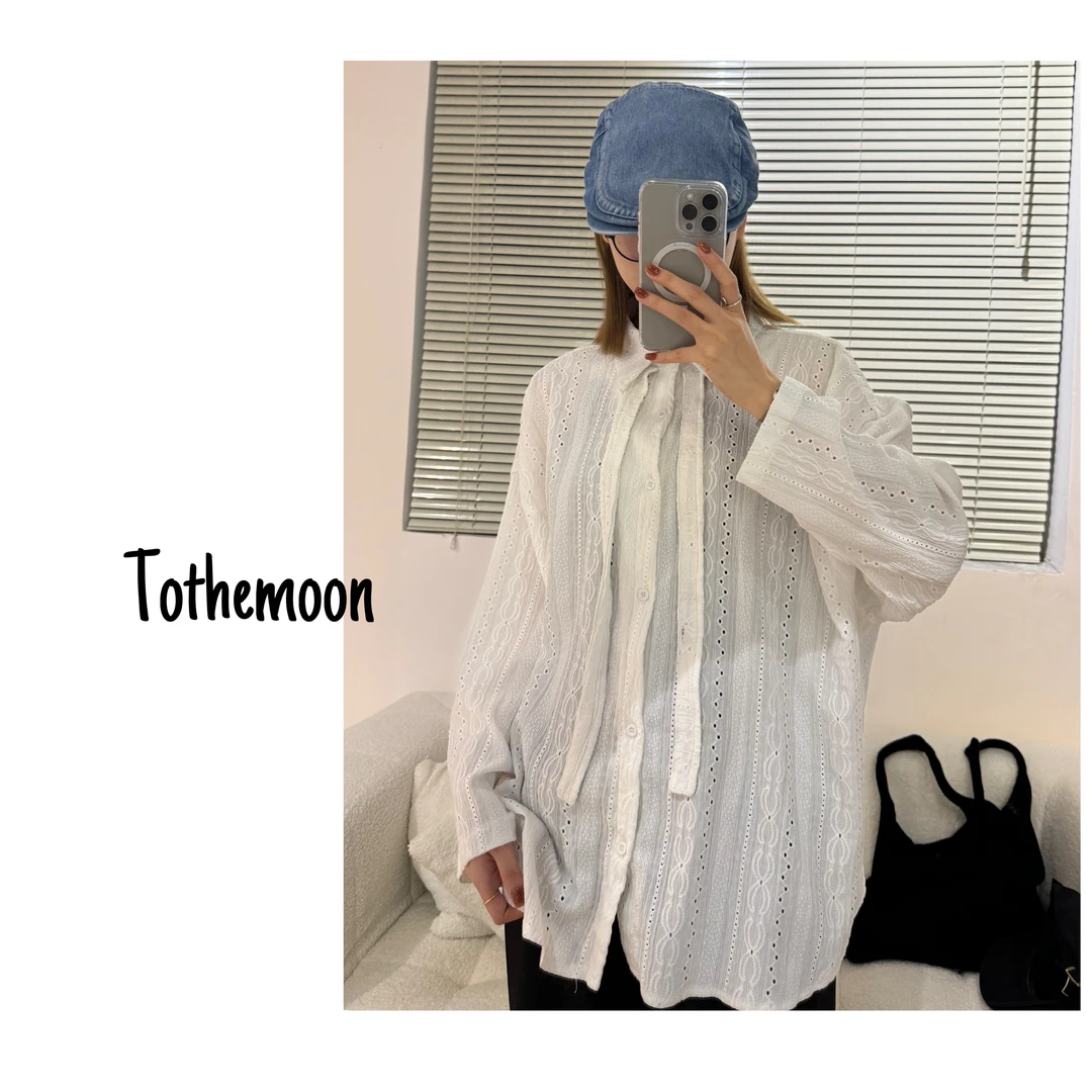UpSd-重磅炸【尼采】提花镂空飘带显瘦垂感百搭长袖宽松休闲复古衬