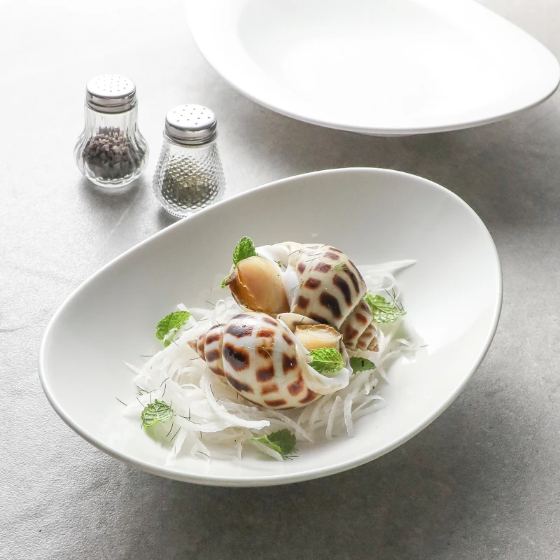 菜盘餐具高级感椭圆元宝碗陶瓷家用餐具旦形盘白色碗陶瓷盘子