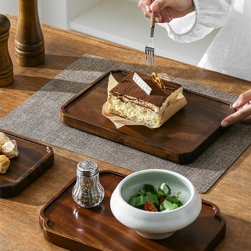 平盘方形云朵整木实木黑胡桃木下午茶咖啡杯碟零食面包原木托盘子