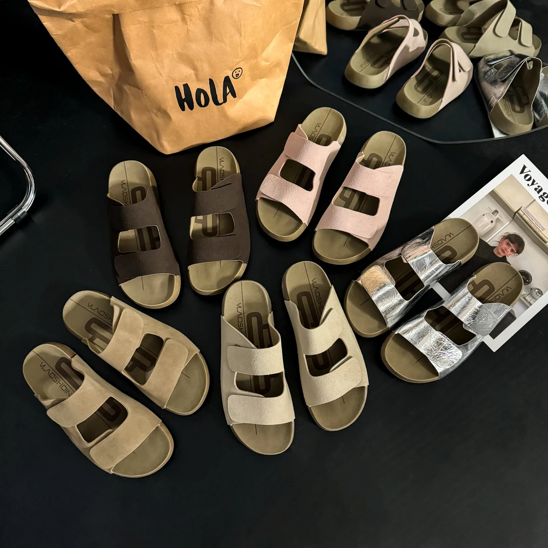 【EL】复古系列’吐司勃肯‘厚底法式尤莱特平底凉拖鞋女士百搭凉拖鞋