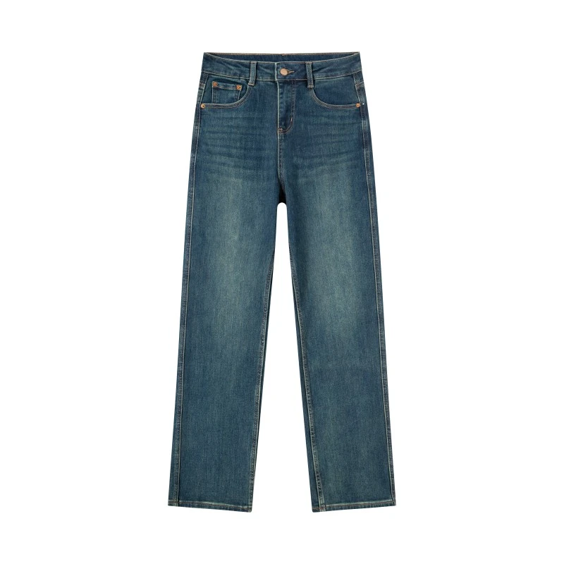 【加绒】丹宁高腰宽松直筒万向弹复古宽松牛仔裤女长裤K50085R