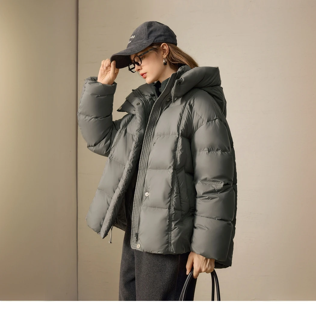 【暖炉&羽绒】冬季90白鸭绒零压蓬松连帽短款羽绒服外套女WXL6923