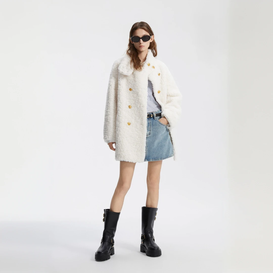 【绒华香影】100%纯羊毛双排扣立领外套女冬季新款高级感大衣W7172