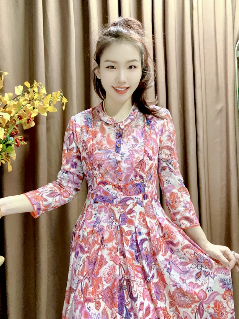 S 1186 # 显瘦气质长袖女装连衣裙妈妈装